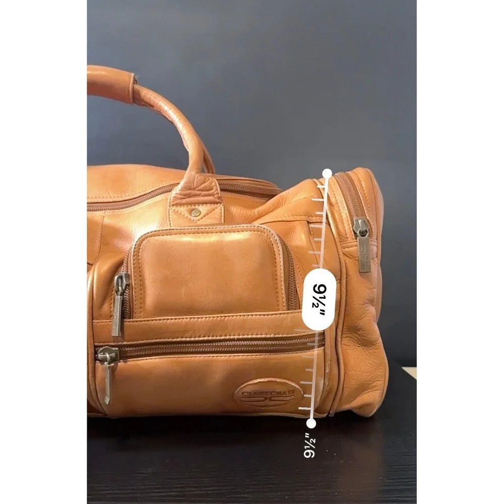 Claire Chase Leather Duffel Bag Saddle Tan Weekender Travel Luggage 32 Inch